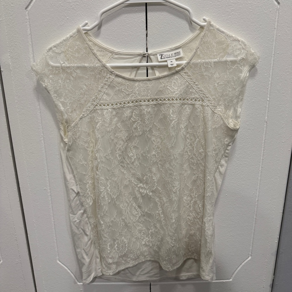New York and Company White Lace Cap Sleeve Blouse